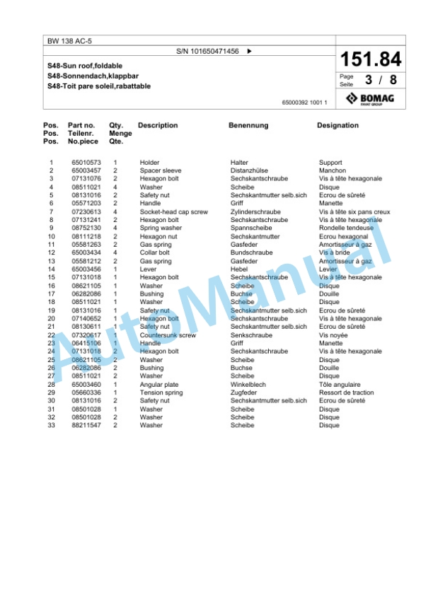 Bomag BW 138 AC-5 Combination Roller Spare Parts Catalogue 00825561 3 Bomag BW 138 AC-5 Combination Roller Spare Parts Catalogue 00825561-3