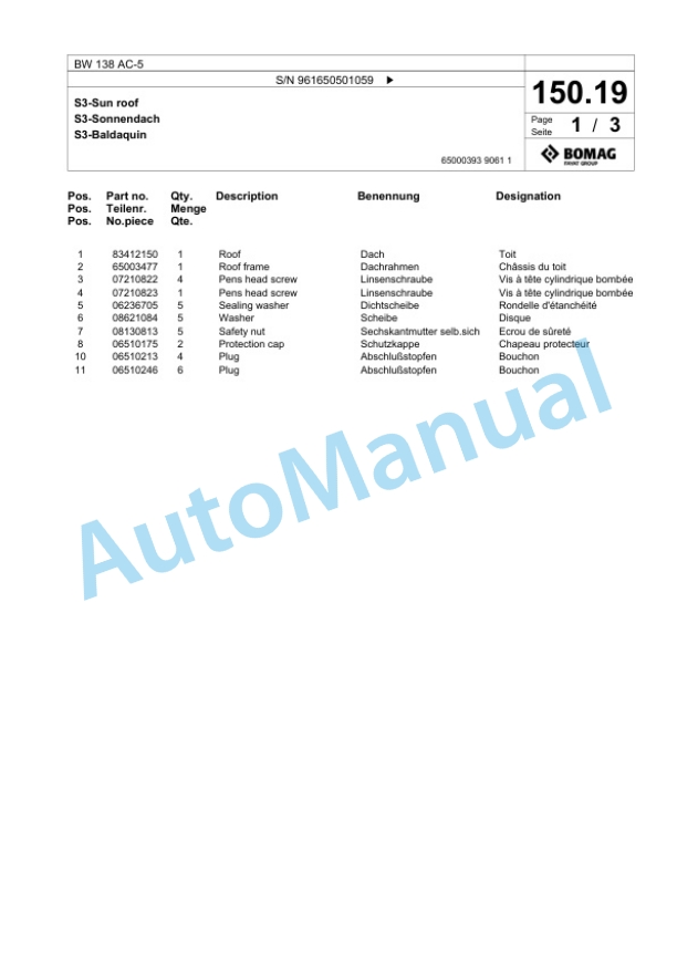 Bomag BW 138 AC-5 Combination Roller Spare Parts Catalogue 00826581 3 Bomag BW 138 AC-5 Combination Roller Spare Parts Catalogue 00826581-3