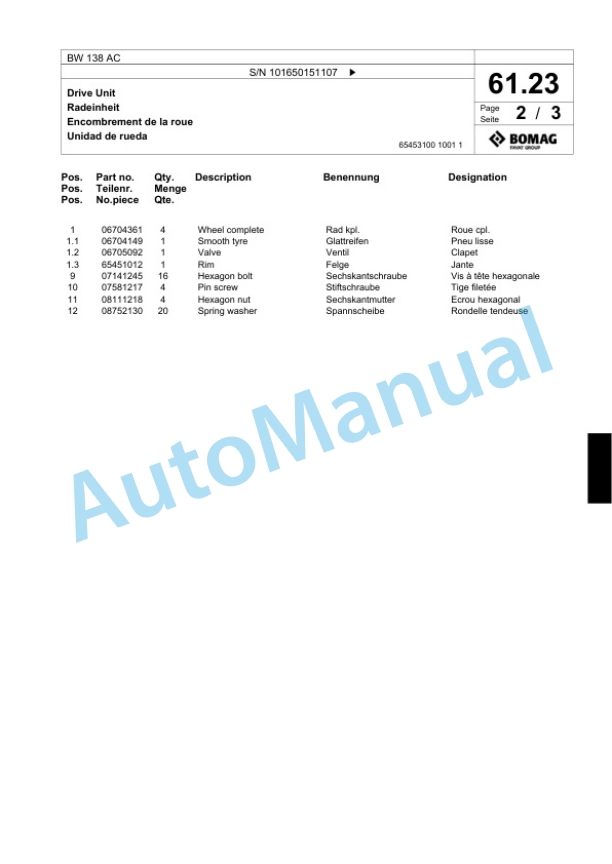 Bomag BW 138 AC Combination Roller Spare Parts Catalogue 00817472 3 Bomag BW 138 AC Combination Roller Spare Parts Catalogue 00817472-3