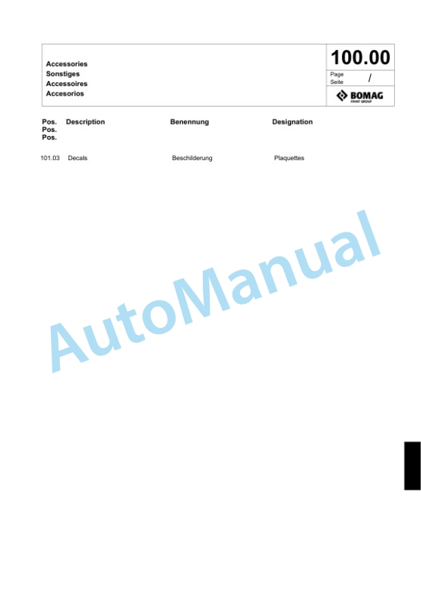 Bomag BW 138 AC Combination Roller Spare Parts Catalogue 00817472 5 Bomag BW 138 AC Combination Roller Spare Parts Catalogue 00817472-5