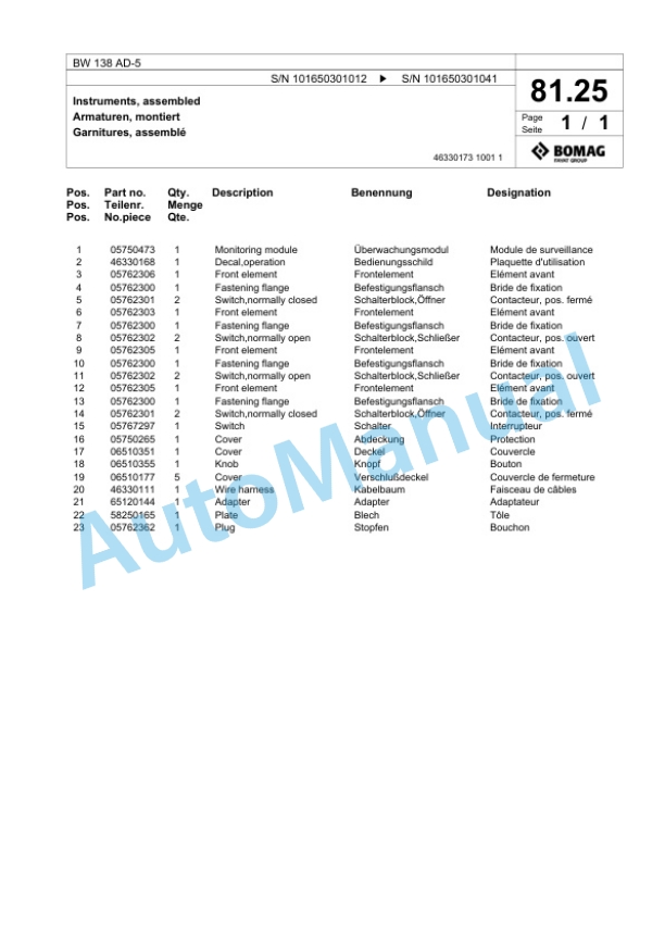 Bomag BW 138 AD-5 Tandem Vibratory Roller Spare Parts Catalogue 00818721 2 Bomag BW 138 AD-5 Tandem Vibratory Roller Spare Parts Catalogue 00818721-2