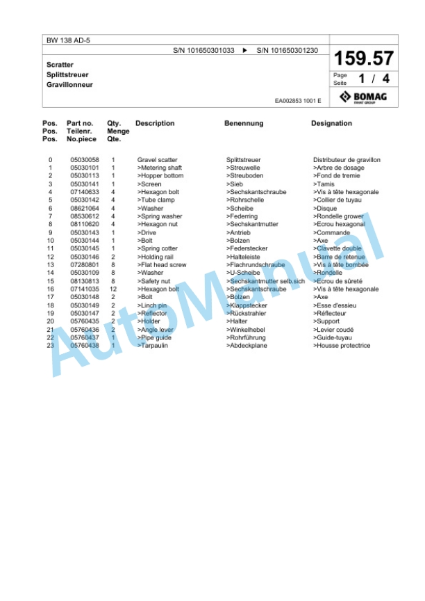 Bomag BW 138 AD-5 Tandem Vibratory Roller Spare Parts Catalogue 00818721 5 Bomag BW 138 AD-5 Tandem Vibratory Roller Spare Parts Catalogue 00818721-5