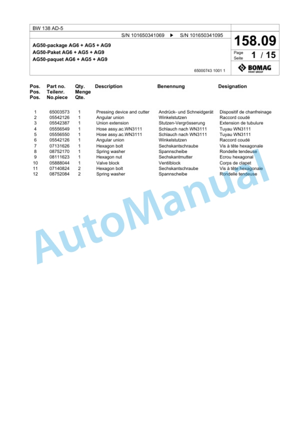 Bomag BW 138 AD-5 Tandem Vibratory Roller Spare Parts Catalogue 00824921 3 Bomag BW 138 AD-5 Tandem Vibratory Roller Spare Parts Catalogue 00824921-3