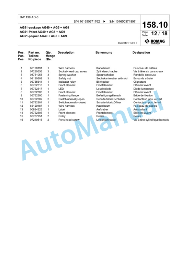 Bomag BW 138 AD-5 Tandem Vibratory Roller Spare Parts Catalogue 00824927 4 Bomag BW 138 AD-5 Tandem Vibratory Roller Spare Parts Catalogue 00824927-4