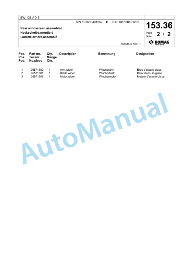 Bomag BW 138 AD-5 Tandem Vibratory Roller Spare Parts Catalogue 00825351 3 Bomag BW 138 AD-5 Tandem Vibratory Roller Spare Parts Catalogue 00825351-3
