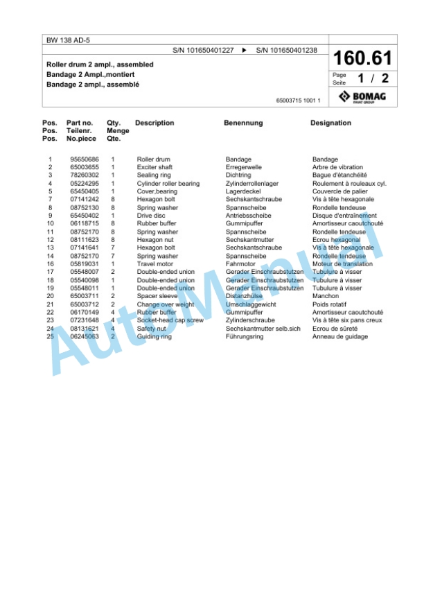 Bomag BW 138 AD-5 Tandem Vibratory Roller Spare Parts Catalogue 00825351 5 Bomag BW 138 AD-5 Tandem Vibratory Roller Spare Parts Catalogue 00825351-5