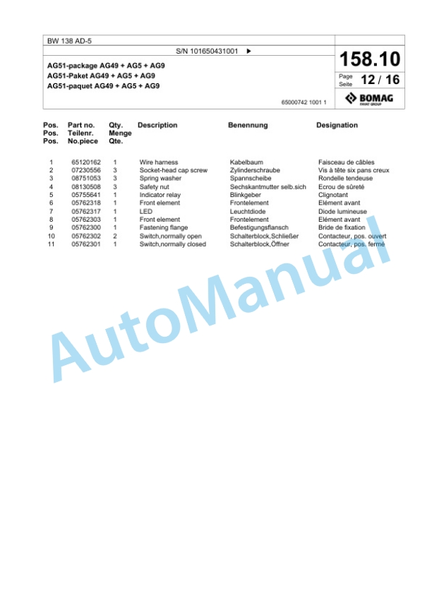 Bomag BW 138 AD-5 Tandem Vibratory Roller Spare Parts Catalogue 00825365 4 Bomag BW 138 AD-5 Tandem Vibratory Roller Spare Parts Catalogue 00825365-4
