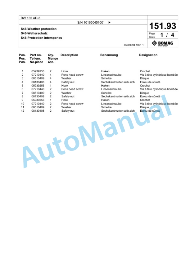 Bomag BW 138 AD-5 Tandem Vibratory Roller Spare Parts Catalogue 00825369 3 Bomag BW 138 AD-5 Tandem Vibratory Roller Spare Parts Catalogue 00825369-3