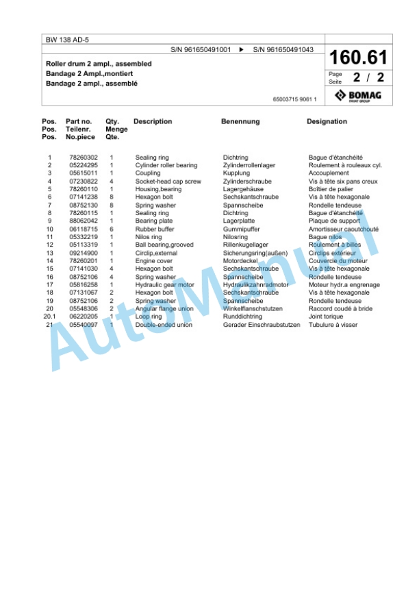 Bomag BW 138 AD-5 Tandem Vibratory Roller Spare Parts Catalogue 00826579 4 Bomag BW 138 AD-5 Tandem Vibratory Roller Spare Parts Catalogue 00826579-4