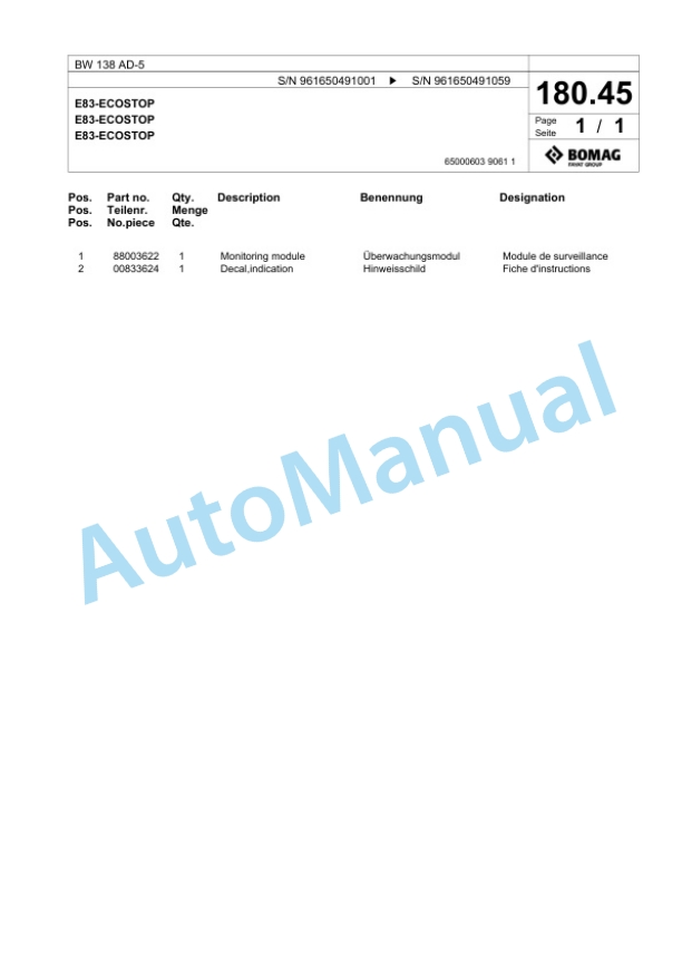 Bomag BW 138 AD-5 Tandem Vibratory Roller Spare Parts Catalogue 00826579 5 Bomag BW 138 AD-5 Tandem Vibratory Roller Spare Parts Catalogue 00826579-5