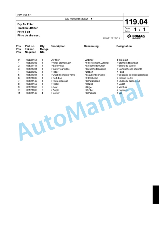 Bomag BW 138 AD Combination Roller Spare Parts Catalogue 00817473 5 Bomag BW 138 AD Combination Roller Spare Parts Catalogue 00817473-5