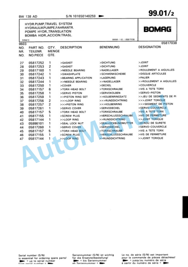 Bomag BW 138 AD Tandem Vibratory Roller Spare Parts Catalogue 00818803 4 Bomag BW 138 AD Tandem Vibratory Roller Spare Parts Catalogue 00818803-4