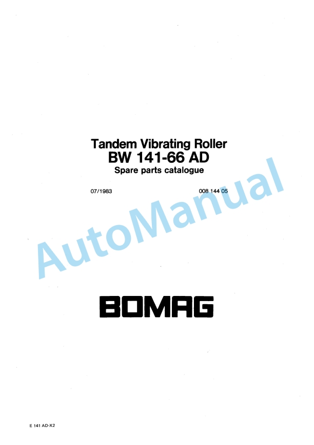 Bomag BW 141-66 AD Tandem Vibrating Roller Spare Parts Catalogue 00814405 1 Bomag BW 141-66 AD Tandem Vibrating Roller Spare Parts Catalogue 00814405