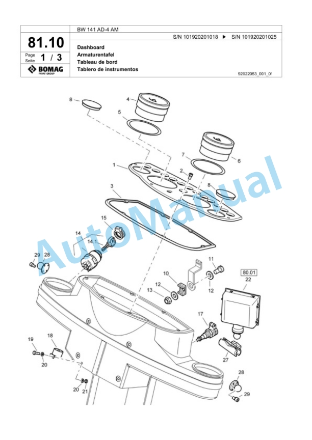 Bomag BW 141 AD-4 AM Tandem Vibratory Roller Spare Parts Catalogue 00817925 2 Bomag BW 141 AD-4 AM Tandem Vibratory Roller Spare Parts Catalogue 00817925-2