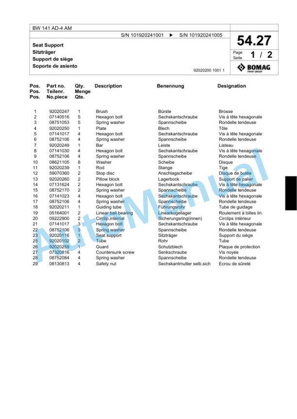 Bomag BW 141 AD-4 AM Tandem Vibratory Roller Spare Parts Catalogue 00818553 2 Bomag BW 141 AD-4 AM Tandem Vibratory Roller Spare Parts Catalogue 00818553-2