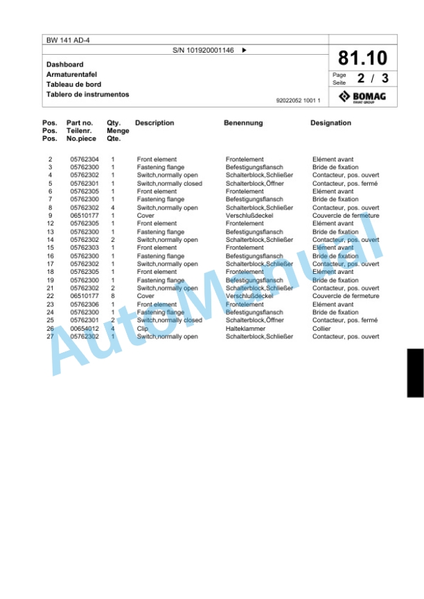 Bomag BW 141 AD-4 Tandem Vibratory Roller Spare Parts Catalogue 00817697 2 Bomag BW 141 AD-4 Tandem Vibratory Roller Spare Parts Catalogue 00817697-2