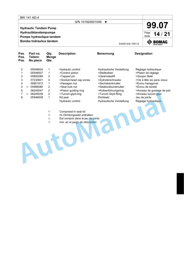 Bomag BW 141 AD-4 Tandem Vibratory Roller Spare Parts Catalogue 00817697 3 Bomag BW 141 AD-4 Tandem Vibratory Roller Spare Parts Catalogue 00817697-3
