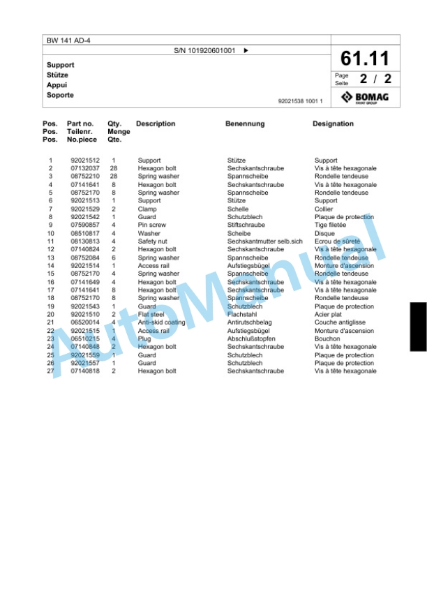 Bomag BW 141 AD-4 Tandem Vibratory Roller Spare Parts Catalogue 00818955 2 Bomag BW 141 AD-4 Tandem Vibratory Roller Spare Parts Catalogue 00818955-2