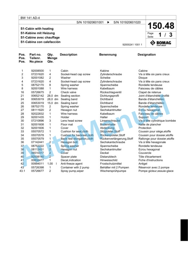 Bomag BW 141 AD-4 Tandem Vibratory Roller Spare Parts Catalogue 00818955 5 Bomag BW 141 AD-4 Tandem Vibratory Roller Spare Parts Catalogue 00818955-5