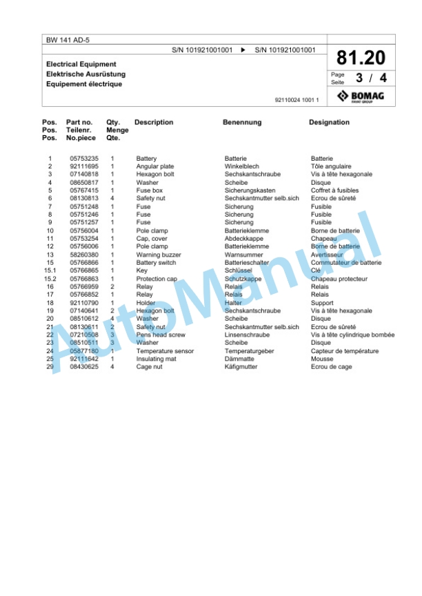 Bomag BW 141 AD-5 Tandem Vibratory Roller Spare Parts Catalogue 00824049 2 Bomag BW 141 AD-5 Tandem Vibratory Roller Spare Parts Catalogue 00824049-2