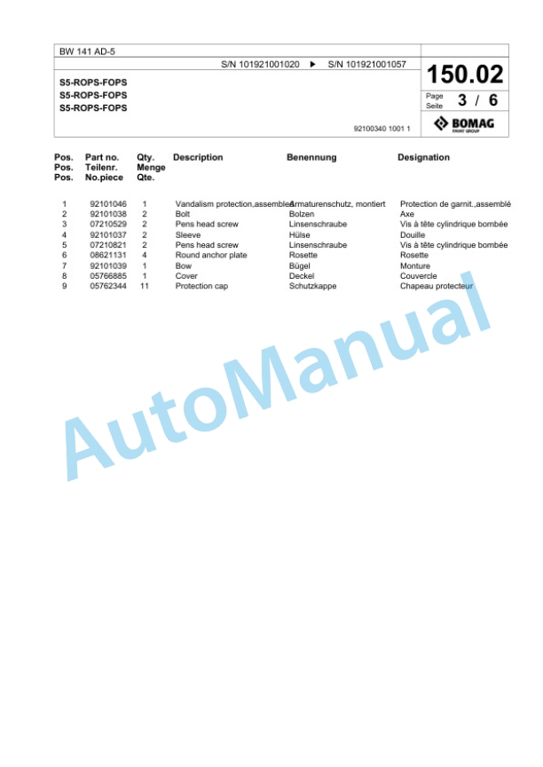 Bomag BW 141 AD-5 Tandem Vibratory Roller Spare Parts Catalogue 00824049 3 Bomag BW 141 AD-5 Tandem Vibratory Roller Spare Parts Catalogue 00824049-3