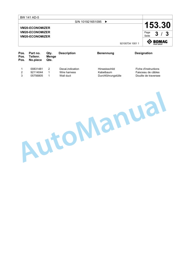 Bomag BW 141 AD-5 Tandem Vibratory Roller Spare Parts Catalogue 00825593 3 Bomag BW 141 AD-5 Tandem Vibratory Roller Spare Parts Catalogue 00825593-3