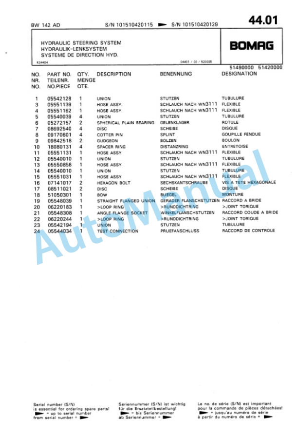 Bomag BW 142 AD, BW 172 AD Single Drum Wheel Drive Vibratory Roller Spare Parts Catalogue 00810025 3 Bomag BW 142 AD, BW 172 AD Single Drum Wheel Drive Vibratory Roller Spare Parts Catalogue 00810025-3