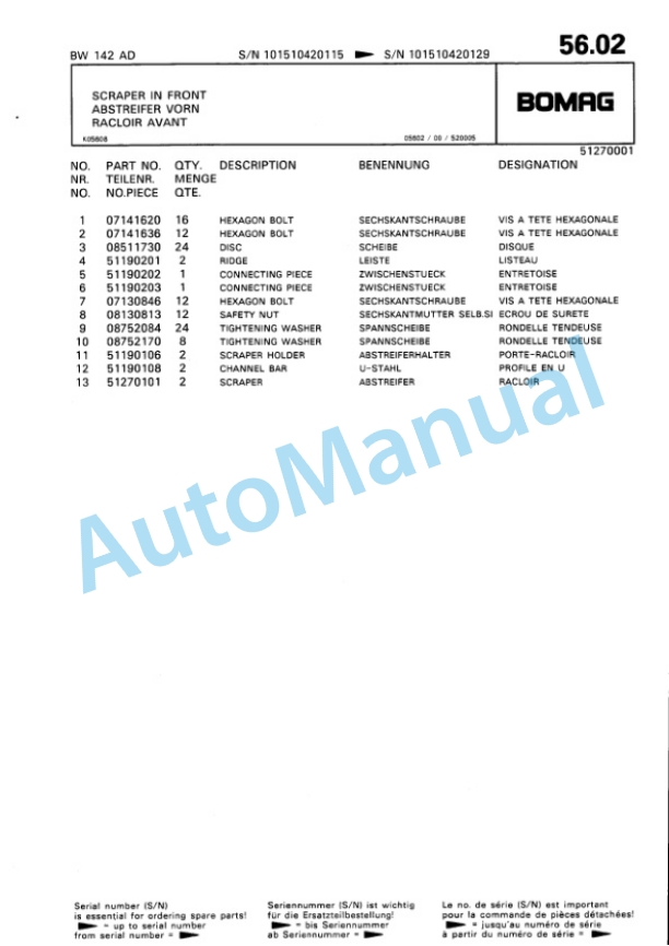 Bomag BW 142 AD, BW 172 AD Single Drum Wheel Drive Vibratory Roller Spare Parts Catalogue 00810025 4 Bomag BW 142 AD, BW 172 AD Single Drum Wheel Drive Vibratory Roller Spare Parts Catalogue 00810025-4