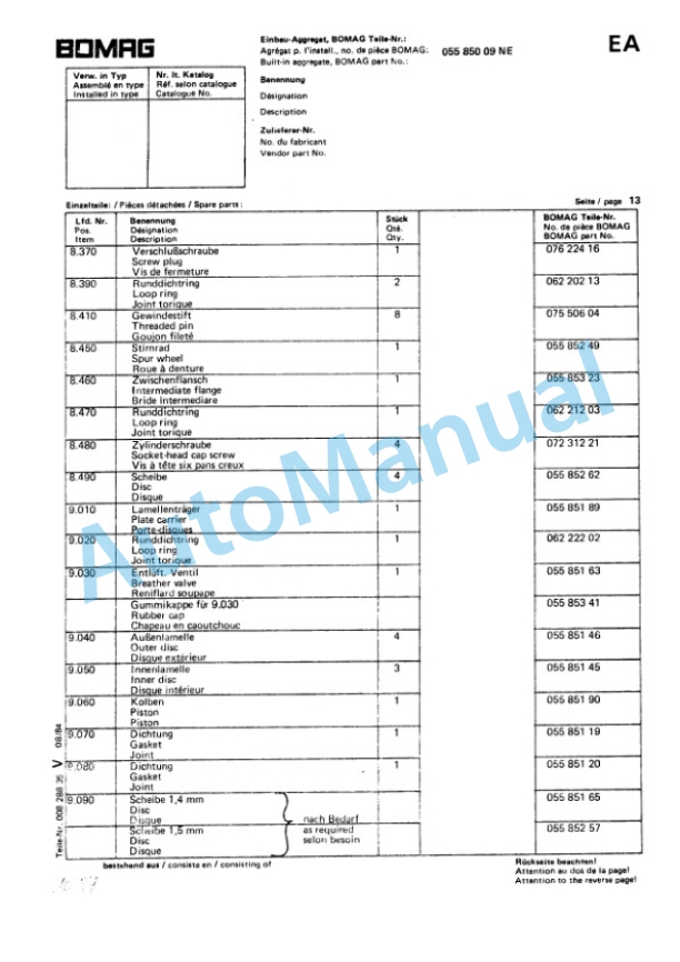 Bomag BW 142, BW 172 Single Drum Vibratory Roller Spare Parts Catalogue 00814431 4 Bomag BW 142, BW 172 Single Drum Vibratory Roller Spare Parts Catalogue 00814431-4