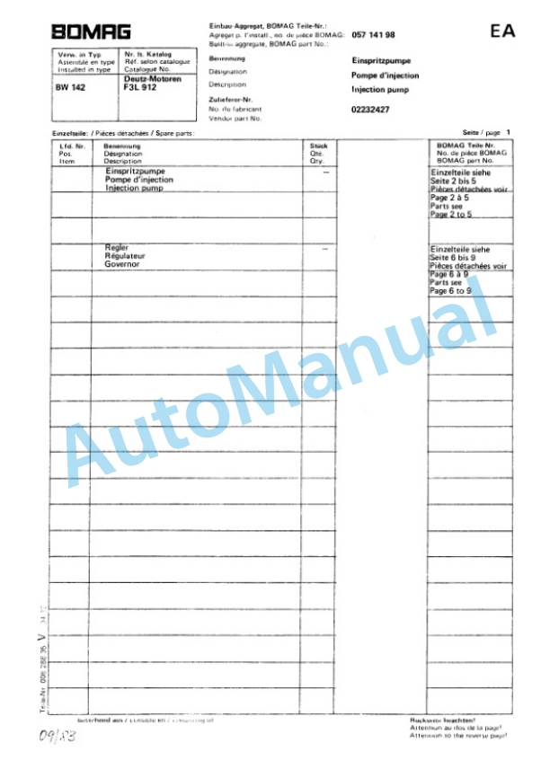 Bomag BW 142, BW 172 Single Drum Vibratory Roller Spare Parts Catalogue 00814431 5 Bomag BW 142, BW 172 Single Drum Vibratory Roller Spare Parts Catalogue 00814431-5