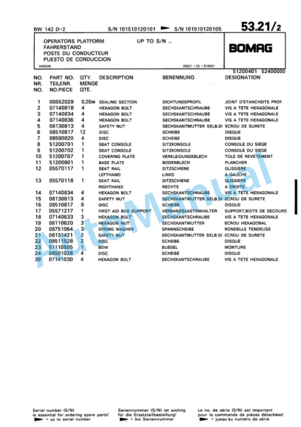 Bomag BW 142 D-2 Single Drum Wheel Drive Vibratory Roller Spare Parts Catalogue 00810075 2 Bomag BW 142 D-2 Single Drum Wheel Drive Vibratory Roller Spare Parts Catalogue 00810075-2