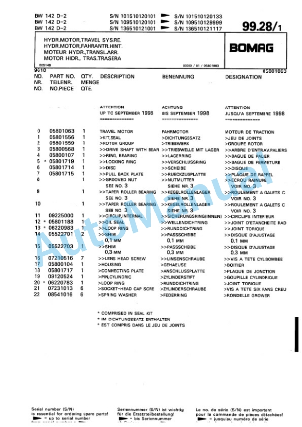 Bomag BW 142 D-2 Single Drum Wheel Drive Vibratory Roller Spare Parts Catalogue 00810075 4 Bomag BW 142 D-2 Single Drum Wheel Drive Vibratory Roller Spare Parts Catalogue 00810075-4
