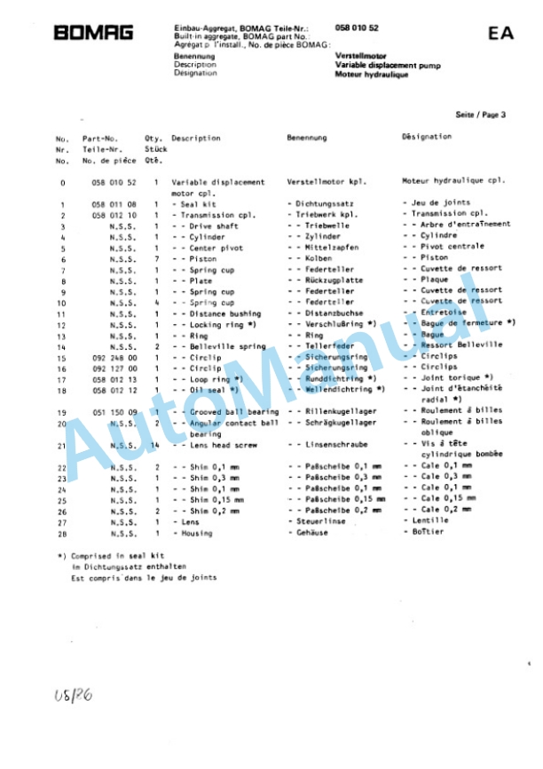 Bomag BW 142 D, BW 142 AD, BW 172 D, BW 172 AD Spare Parts Catalogue 00814421 5 Bomag BW 142 D, BW 142 AD, BW 172 D, BW 172 AD Spare Parts Catalogue 00814421-5
