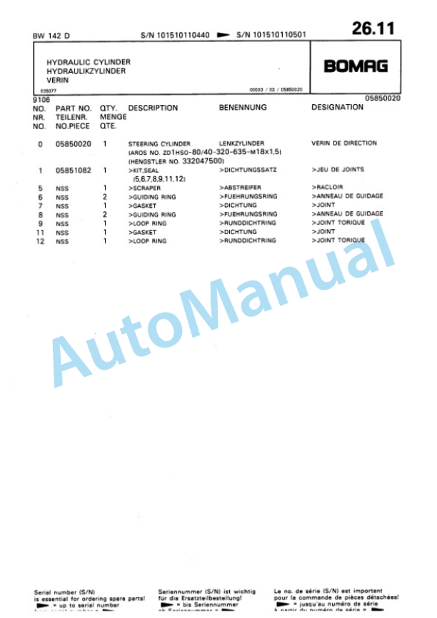 Bomag BW 142 D Single Drum Wheel Drive Vibratory Roller Spare Parts Catalogue 00810126 3 Bomag BW 142 D Single Drum Wheel Drive Vibratory Roller Spare Parts Catalogue 00810126-3