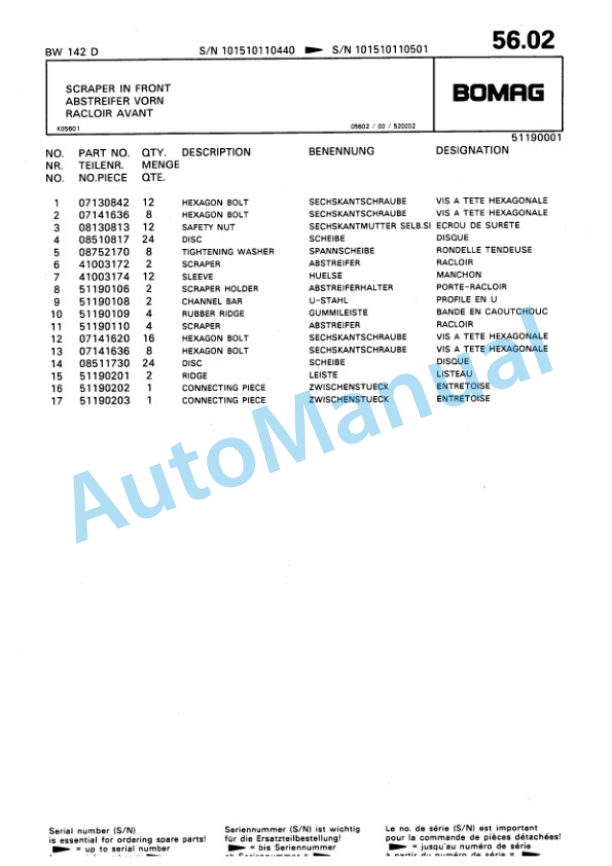 Bomag BW 142 D Single Drum Wheel Drive Vibratory Roller Spare Parts Catalogue 00810126 5 Bomag BW 142 D Single Drum Wheel Drive Vibratory Roller Spare Parts Catalogue 00810126-5