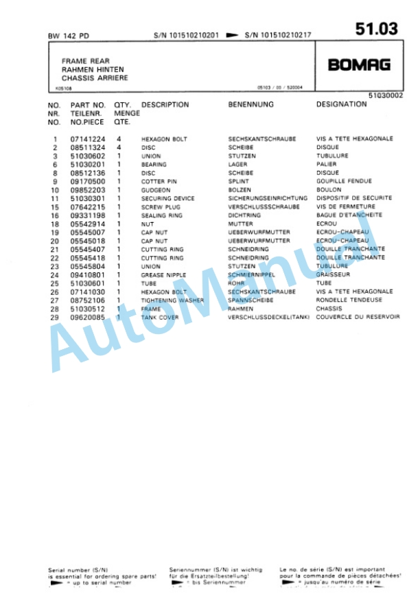 Bomag BW 142 PD Single Drum Wheel Drive Vibratory Roller Spare Parts Catalogue 00810131 4 Bomag BW 142 PD Single Drum Wheel Drive Vibratory Roller Spare Parts Catalogue 00810131-4