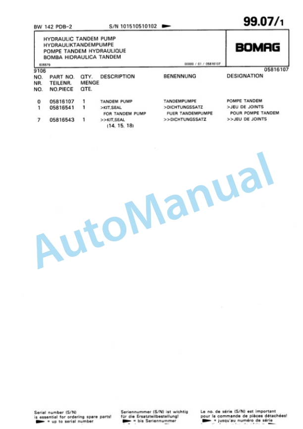 Bomag BW 142 PDB-2 Single Drum Wheel Drive Vibratory Roller Spare Parts Catalogue 00810277 4 Bomag BW 142 PDB-2 Single Drum Wheel Drive Vibratory Roller Spare Parts Catalogue 00810277-4