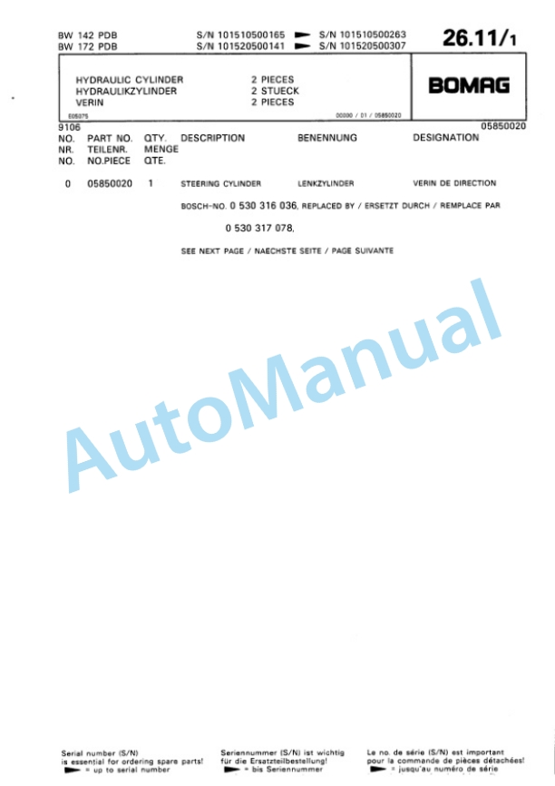 Bomag BW 142 PDB, BW 172 PDB Single Drum Wheel Drive Vibratory Roller Spare Parts Catalogue 00810029 2 Bomag BW 142 PDB, BW 172 PDB Single Drum Wheel Drive Vibratory Roller Spare Parts Catalogue 00810029-2