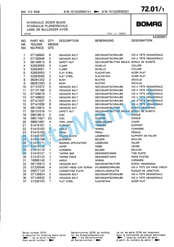 Bomag BW 142 PDB, BW 172 PDB Single Drum Wheel Drive Vibratory Roller Spare Parts Catalogue 00810029 5 Bomag BW 142 PDB, BW 172 PDB Single Drum Wheel Drive Vibratory Roller Spare Parts Catalogue 00810029-5