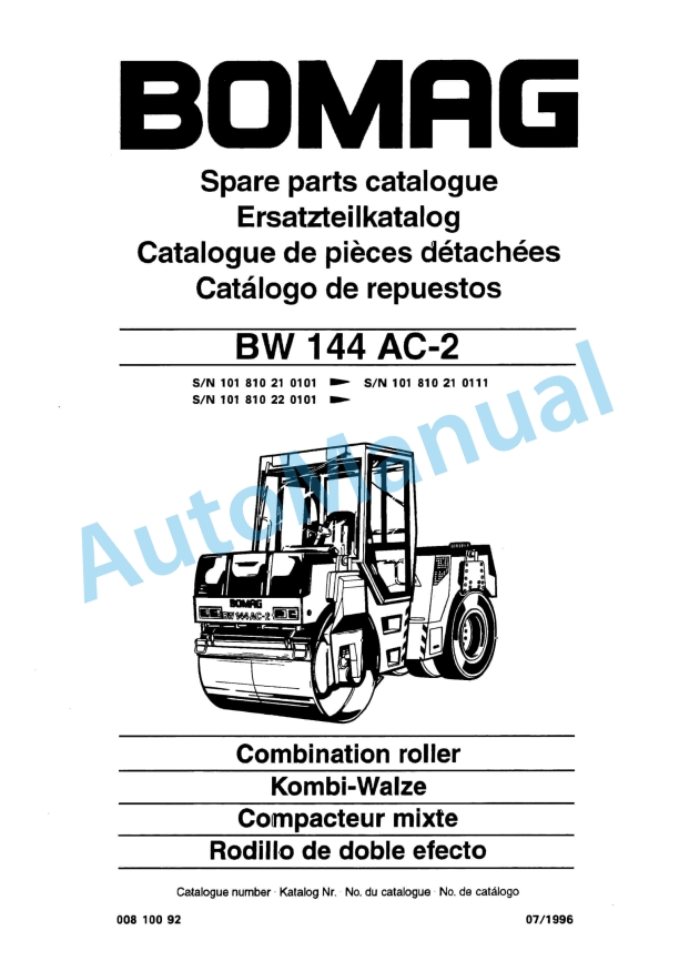 Bomag BW 144 AC-2 Combination Roller Spare Parts Catalogue 00810092 1 Bomag BW 144 AC-2 Combination Roller Spare Parts Catalogue 00810092