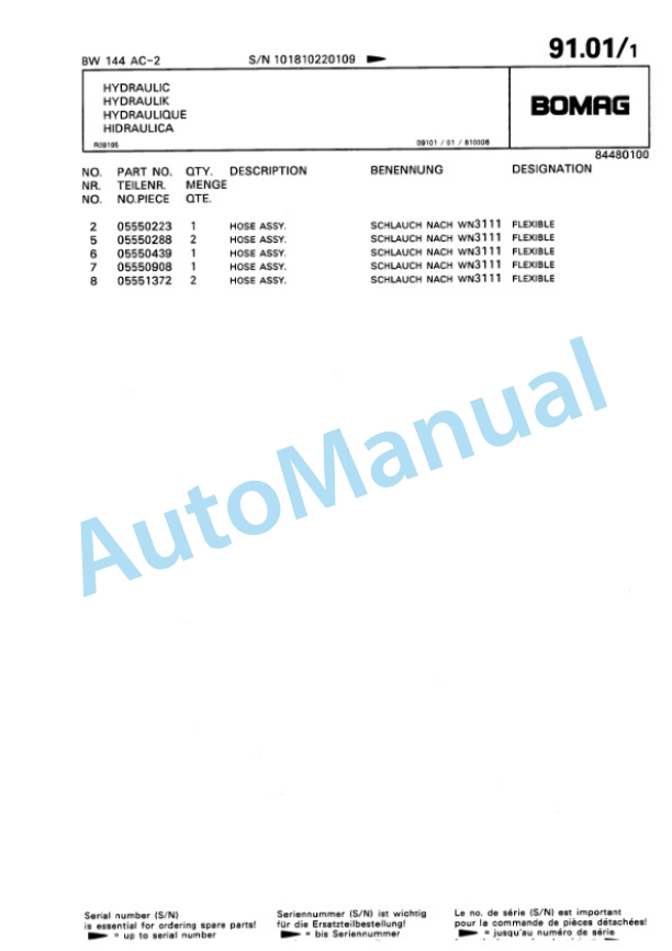 Bomag BW 144 AC-2 Combination Roller Spare Parts Catalogue 00810092 2 Bomag BW 144 AC-2 Combination Roller Spare Parts Catalogue 00810092-2