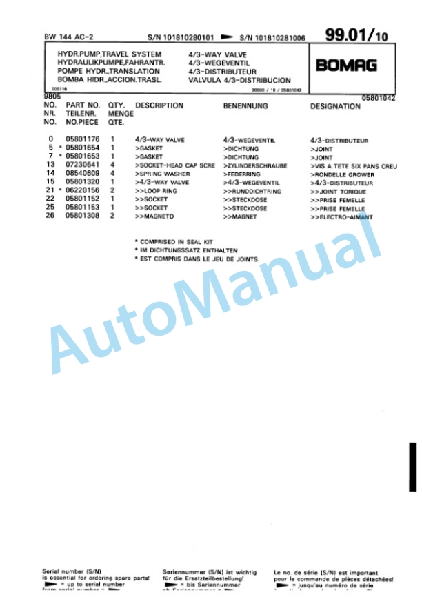 Bomag BW 144 AC-2 Combination Roller Spare Parts Catalogue 00810174 3 Bomag BW 144 AC-2 Combination Roller Spare Parts Catalogue 00810174-3