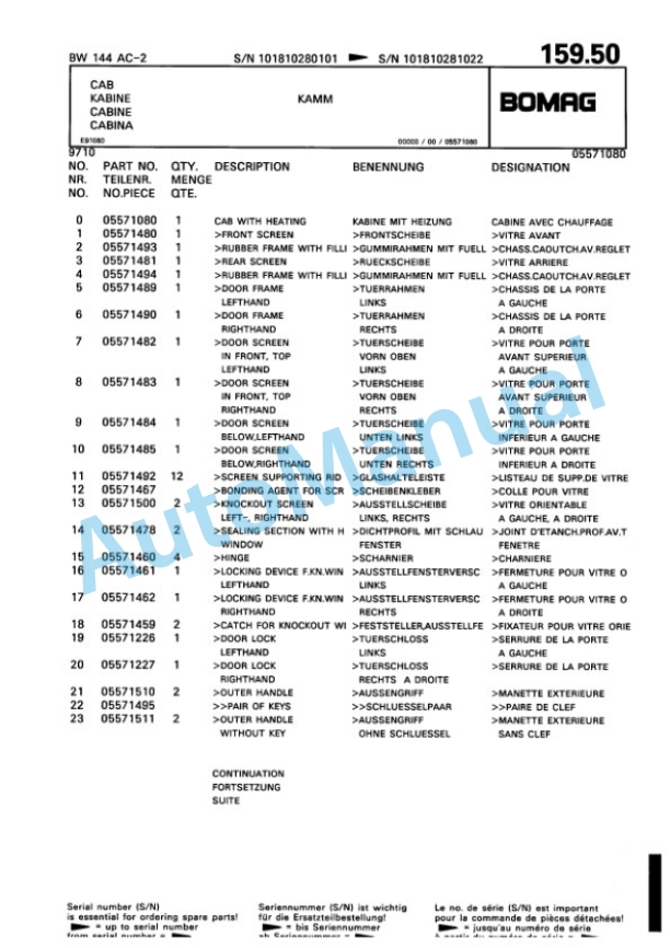 Bomag BW 144 AC-2 Combination Roller Spare Parts Catalogue 00810174 5 Bomag BW 144 AC-2 Combination Roller Spare Parts Catalogue 00810174-5