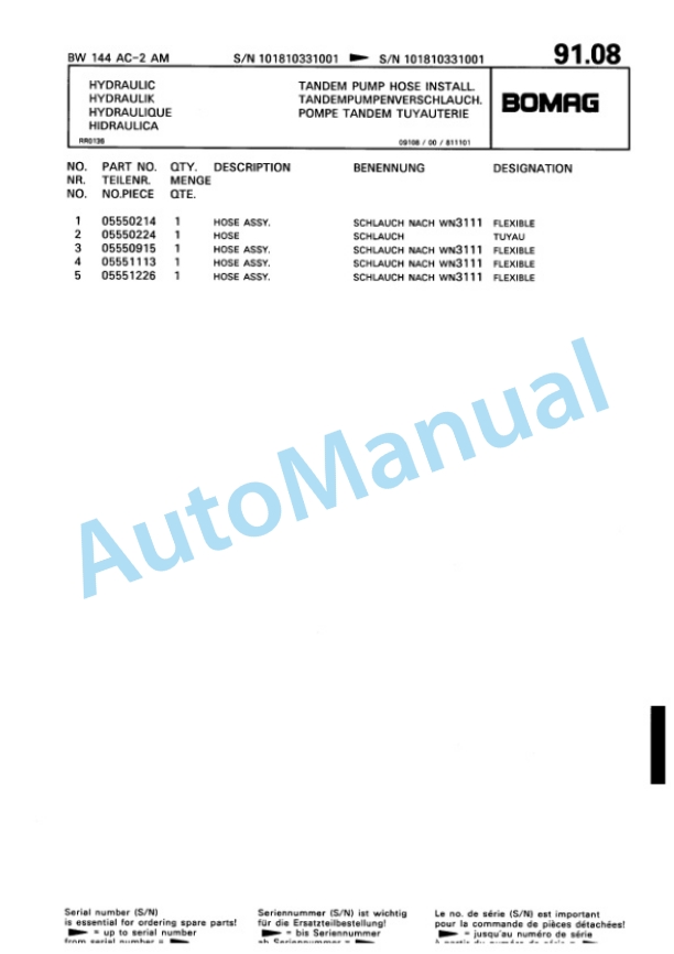 Bomag BW 144 AC-2 Combination Roller Spare Parts Catalogue 00810178 3 Bomag BW 144 AC-2 Combination Roller Spare Parts Catalogue 00810178-3