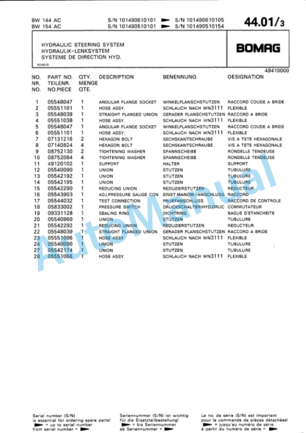 Bomag BW 144 AC, BW 154 AC Combination Roller Spare Parts Catalogue 00810024 2 Bomag BW 144 AC, BW 154 AC Combination Roller Spare Parts Catalogue 00810024-2