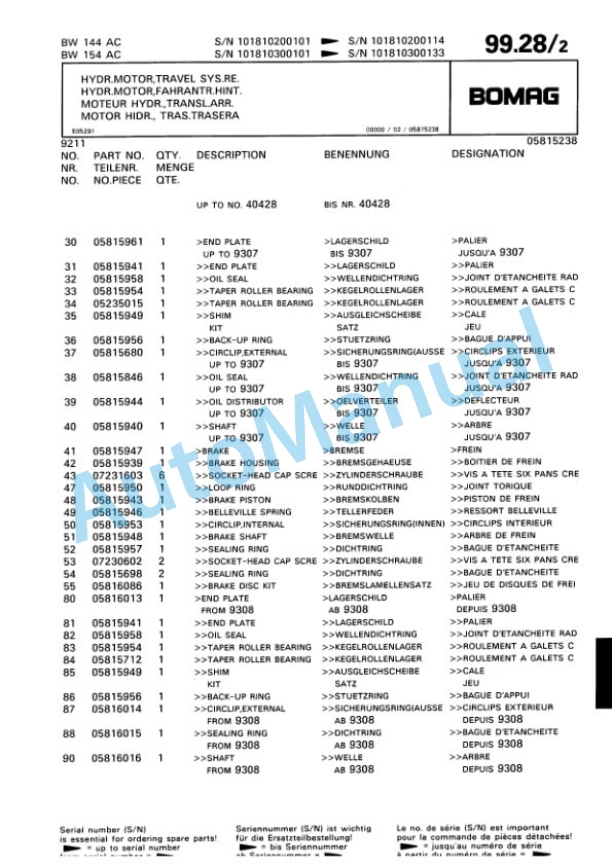 Bomag BW 144 AC, BW 154 AC Tandem Vibratory Roller Spare Parts Catalogue 00810067 3 Bomag BW 144 AC, BW 154 AC Tandem Vibratory Roller Spare Parts Catalogue 00810067-3