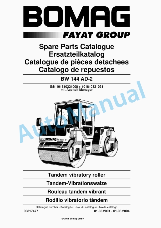 Bomag BW 144 AD-2 Combination Roller Spare Parts Catalogue 00817477 1 Bomag BW 144 AD-2 Combination Roller Spare Parts Catalogue 00817477