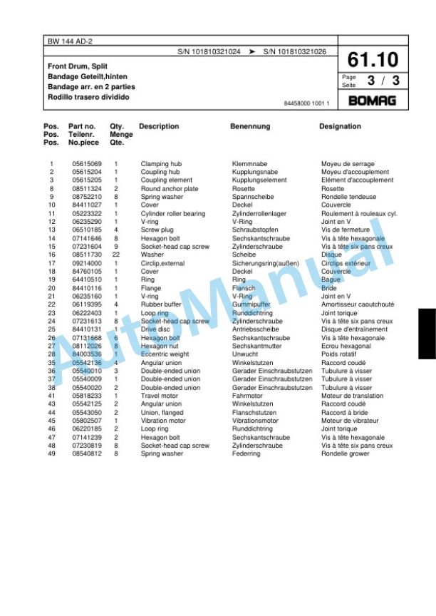 Bomag BW 144 AD-2 Combination Roller Spare Parts Catalogue 00817477 2 Bomag BW 144 AD-2 Combination Roller Spare Parts Catalogue 00817477-2