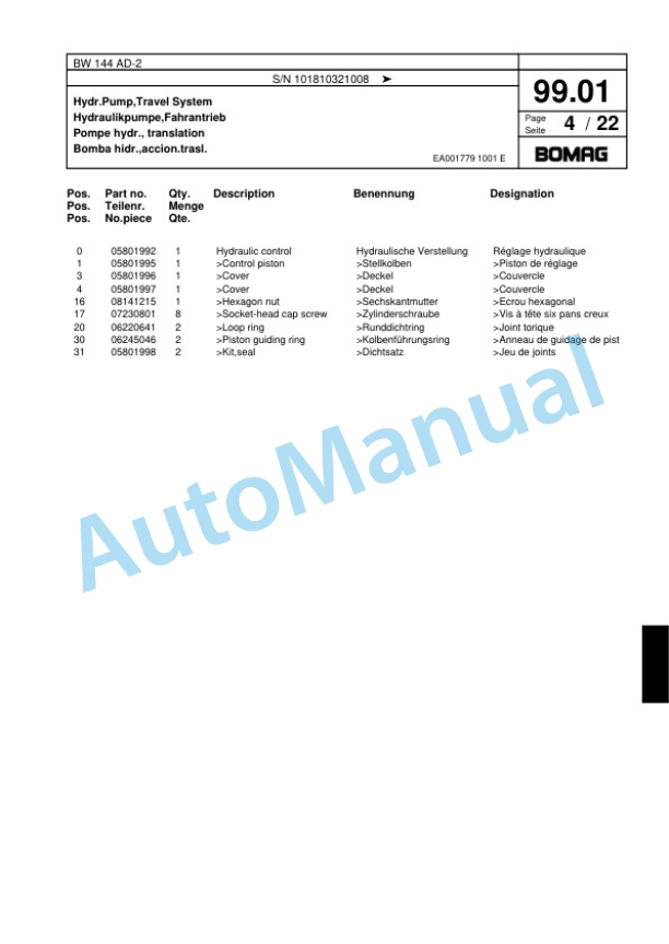 Bomag BW 144 AD-2 Combination Roller Spare Parts Catalogue 00817477 3 Bomag BW 144 AD-2 Combination Roller Spare Parts Catalogue 00817477-3