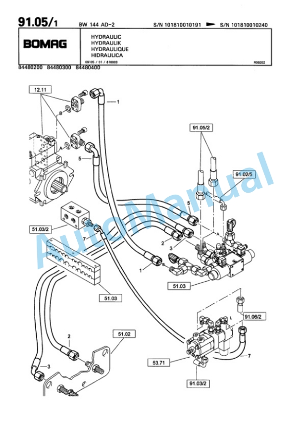 Bomag BW 144 AD-2 Tandem Vibratory Roller Spare Parts Catalogue 00810091-3